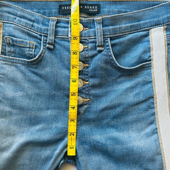 Veronica Beard Jeans Debbie 10" Skinny Women's 26/2 Grotto Tuxedo Stripe Button - Picture 14 of 15